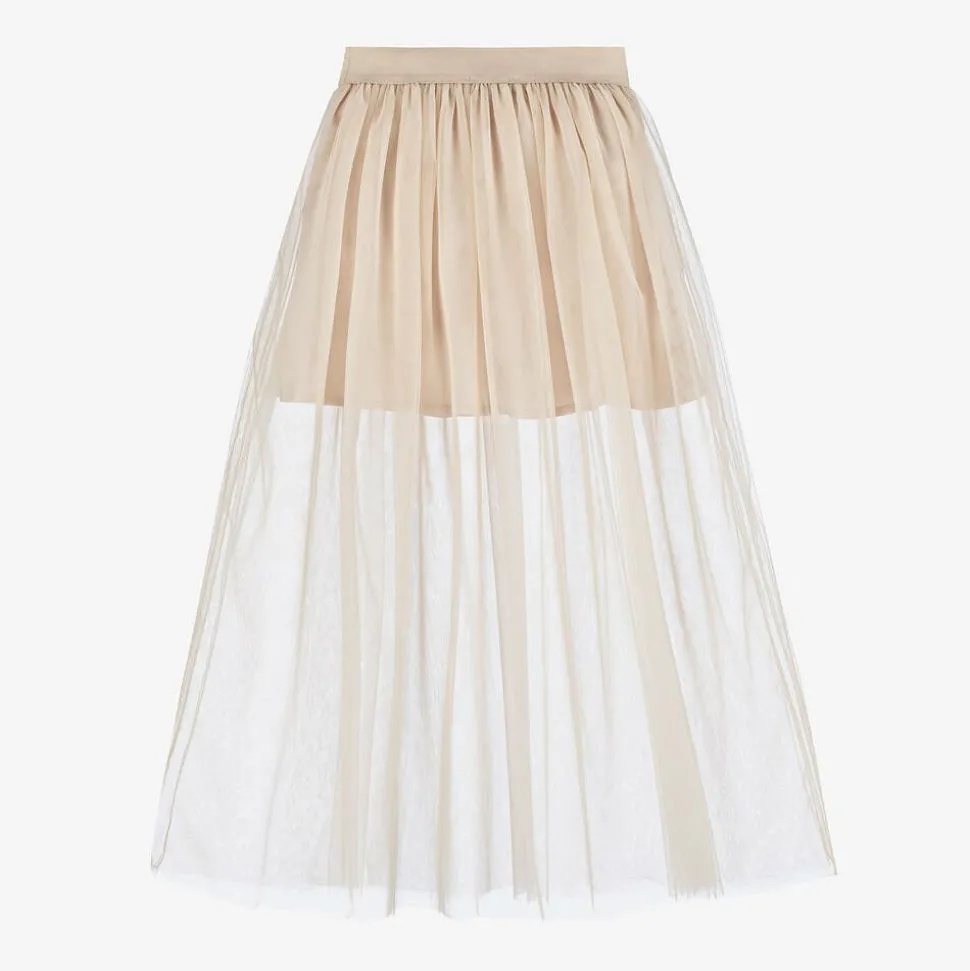 Girls Beige Tulle Maxi Skirt