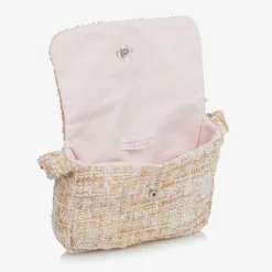 Girls Beige Tweed Bow Handbag (21cm)