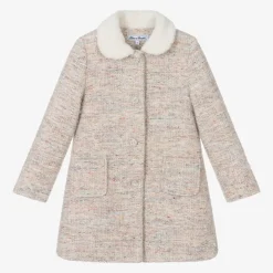 Girls Beige Tweed Coat