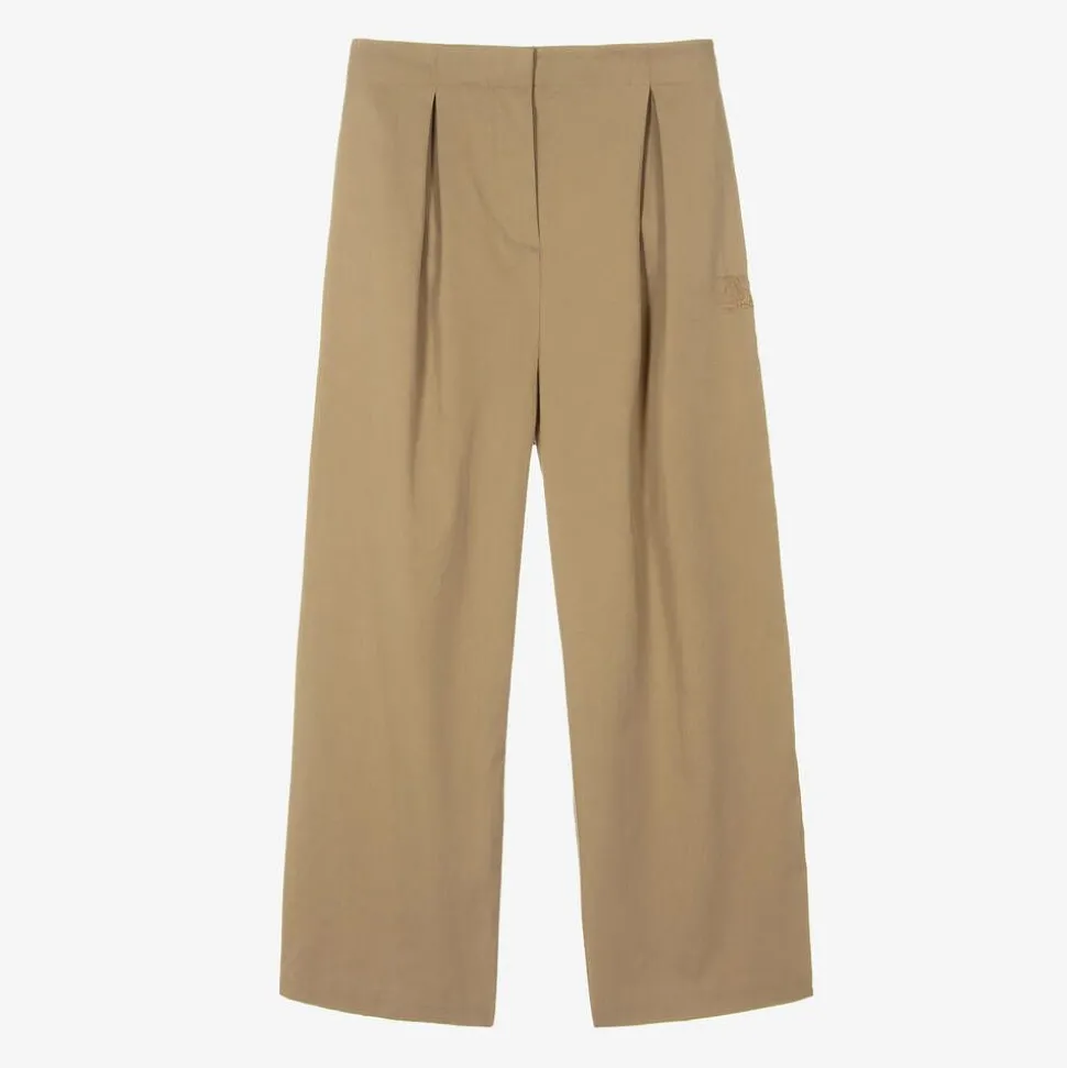 Girls Beige Wide Leg Twill Trousers