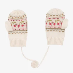 Girls Beige Wool & Cashmere Cherry Mittens