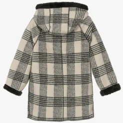 Girls Black & Beige Check Coat