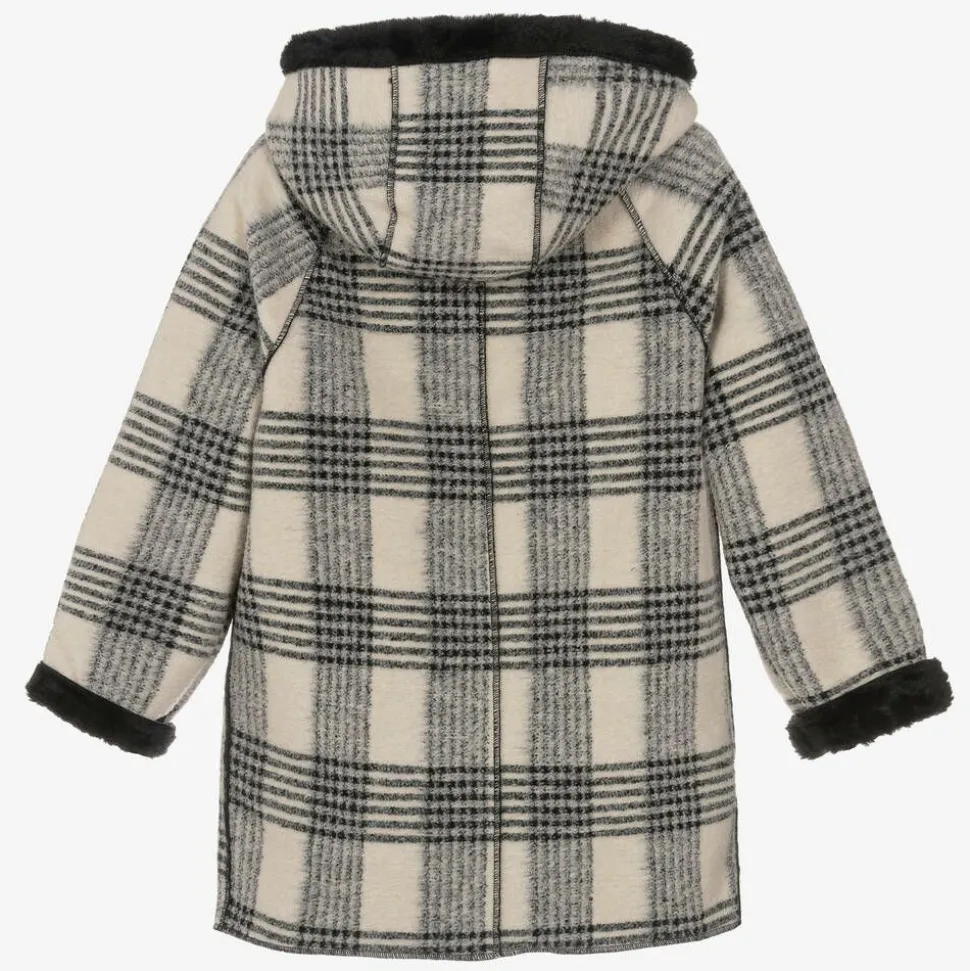Girls Black & Beige Check Coat