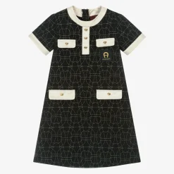 Girls Black & Gold Cotton Dress