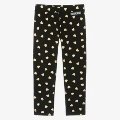 Girls Black & Gold Heart Cotton Leggings