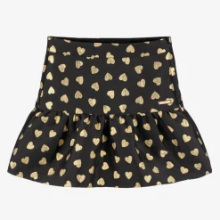 Girls Black & Gold Hearts Jacquard Skirt
