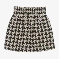 Girls Black & Ivory Houndstooth Cotton Skirt