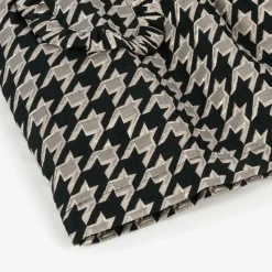 Girls Black & Ivory Houndstooth Cotton Skirt