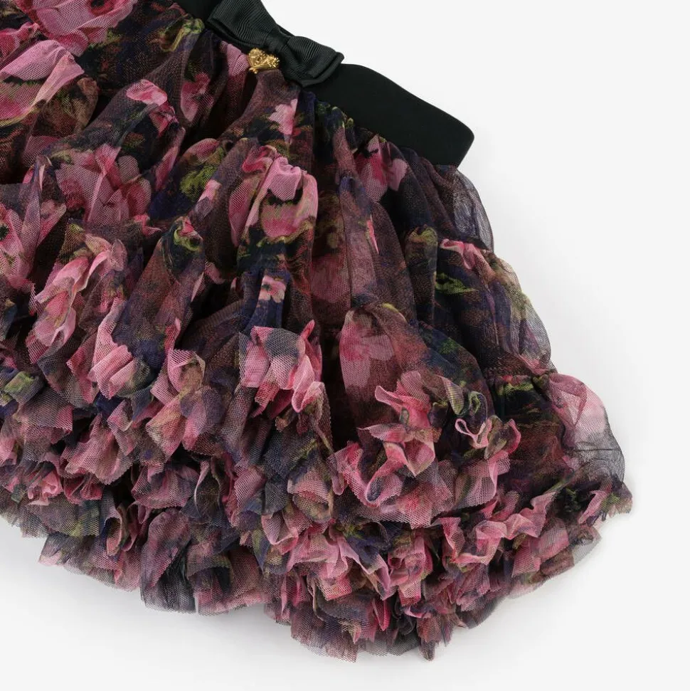 Girls Black & Pink Rose Tulle Tutu Skirt