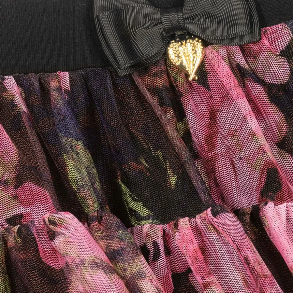 Girls Black & Pink Rose Tulle Tutu Skirt