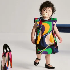 Girls Black & Purple Onde Print Viscose Dress