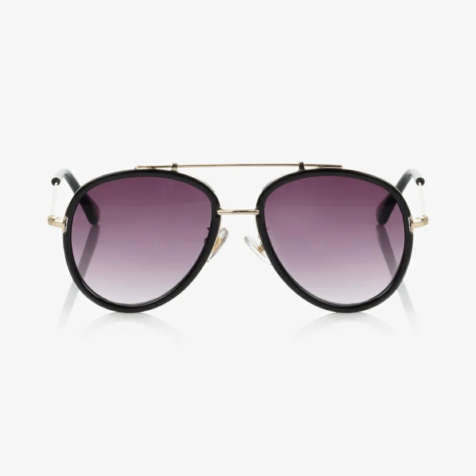 Girls Black Aviator Sunglasses