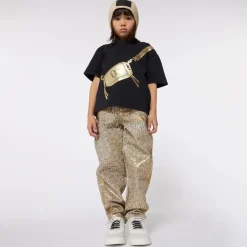 Girls Black Bag Print Cotton T-Shirt