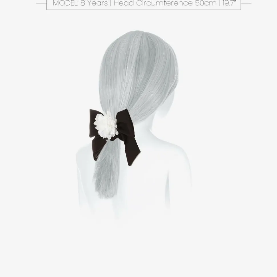 Girls Black Bow & Flower Hair Elastic