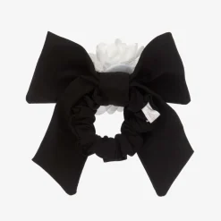 Girls Black Bow & Flower Hair Elastic