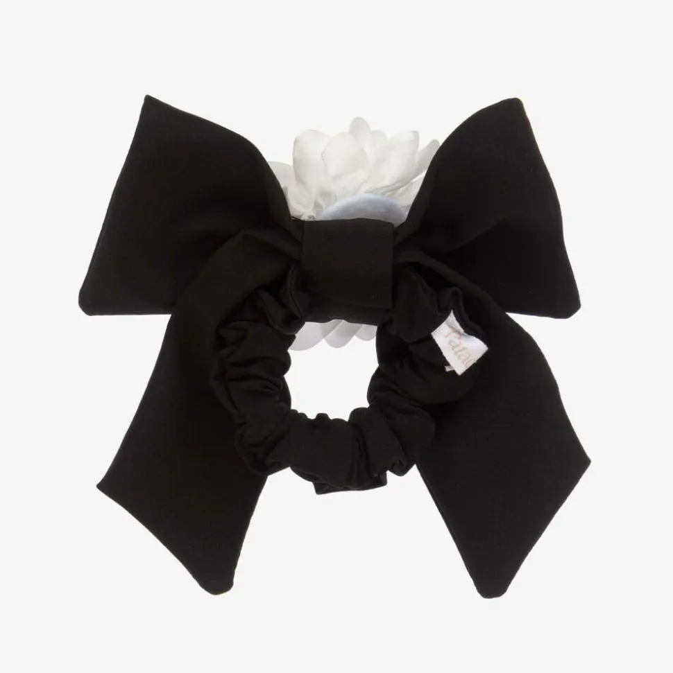 Girls Black Bow & Flower Hair Elastic