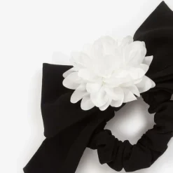 Girls Black Bow & Flower Hair Elastic