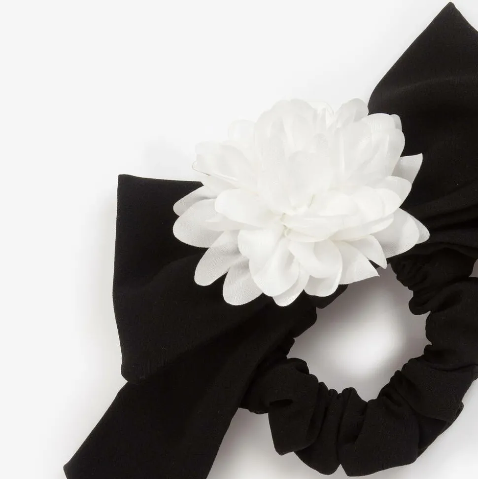 Girls Black Bow & Flower Hair Elastic
