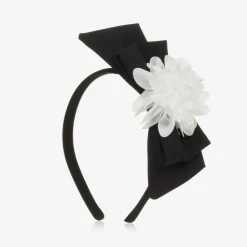 Girls Black Bow & White Floral Hairband