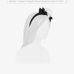 Girls Black Bow & White Floral Hairband