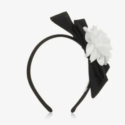 Girls Black Bow & White Floral Hairband