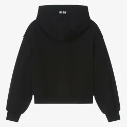 Girls Black Cotton Diamanté Heart Hoodie