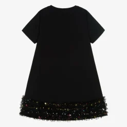 Girls Black Cotton Handbag Print Dress