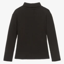 Girls Black Cotton Roll Neck Top