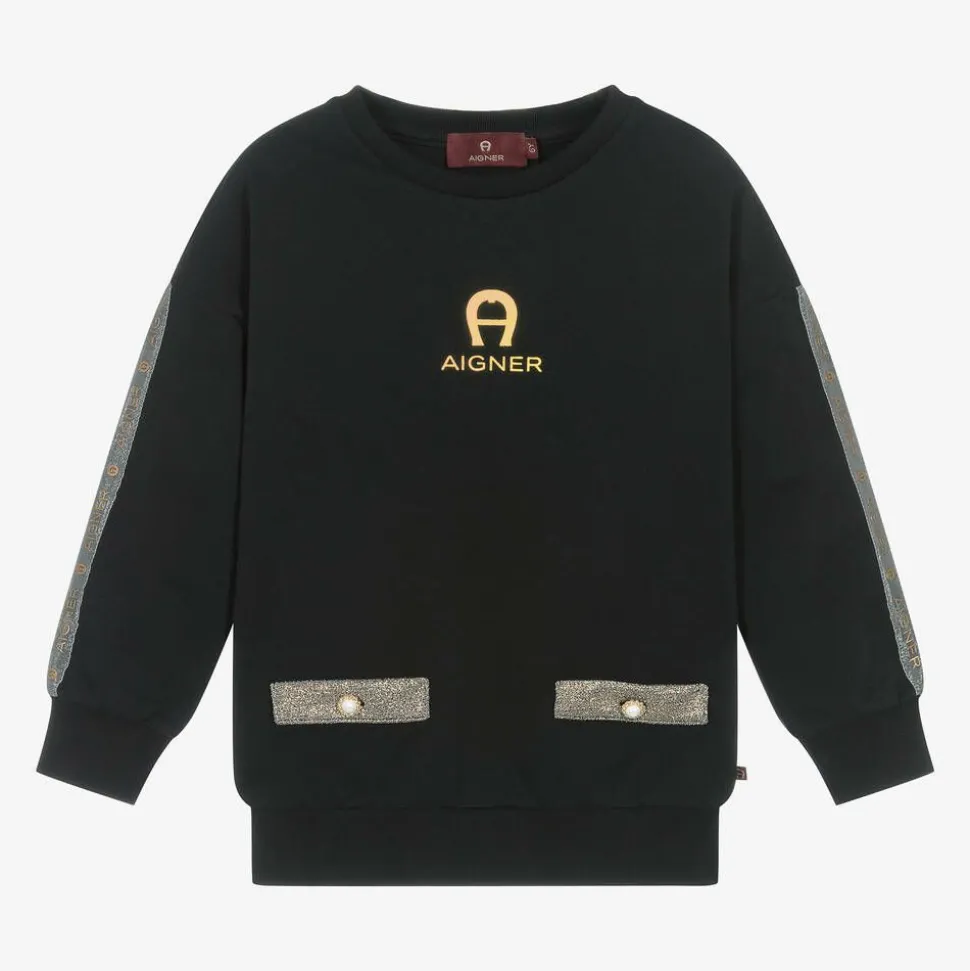 Girls Black Cotton Sweatshirt