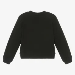 Girls Black Cotton Teddy Bear Sweatshirt