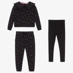 Girls Black Cotton Tracksuit Set