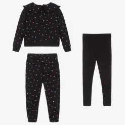 Girls Black Cotton Tracksuit Set