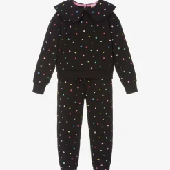 Girls Black Cotton Tracksuit