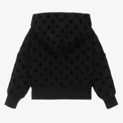 Girls Black Cotton Zip-Up Hoodie