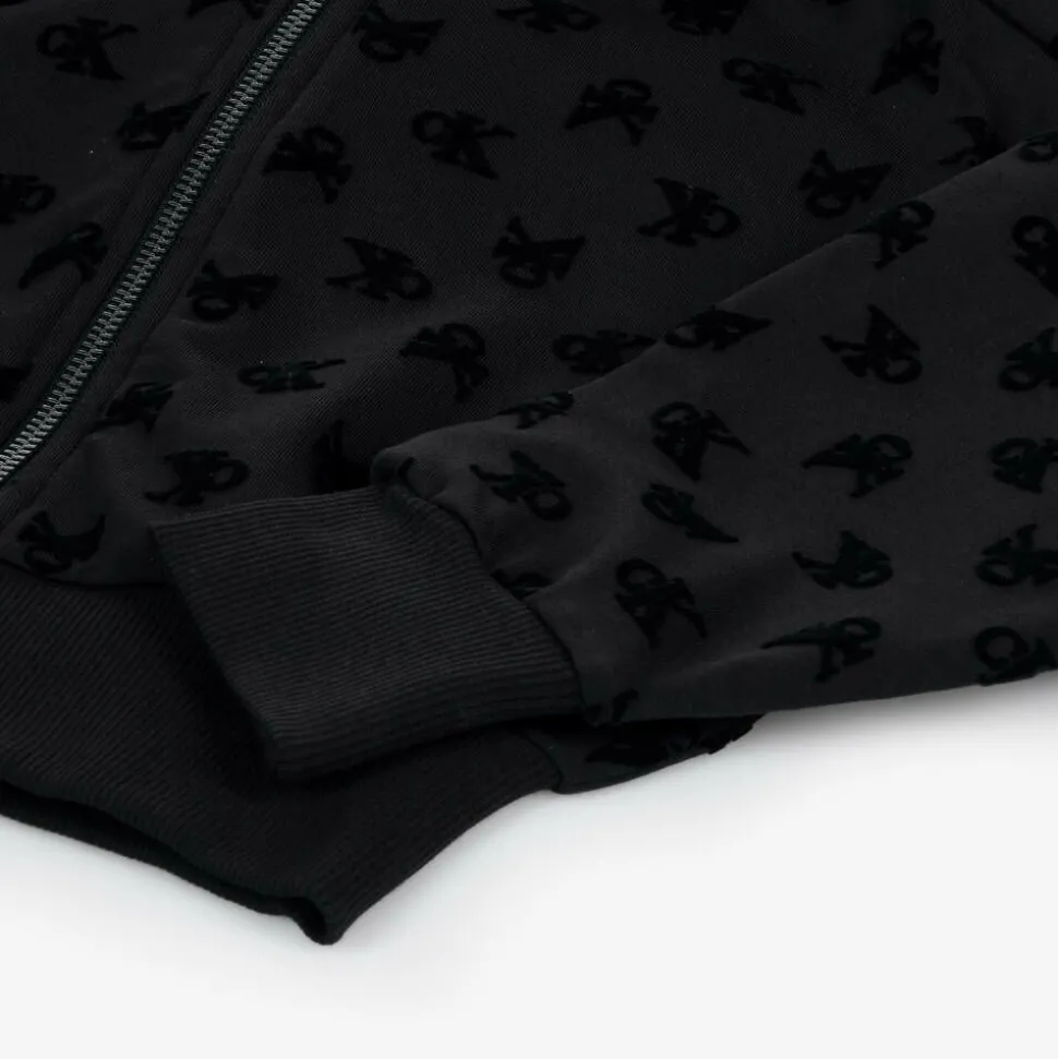 Girls Black Cotton Zip-Up Hoodie