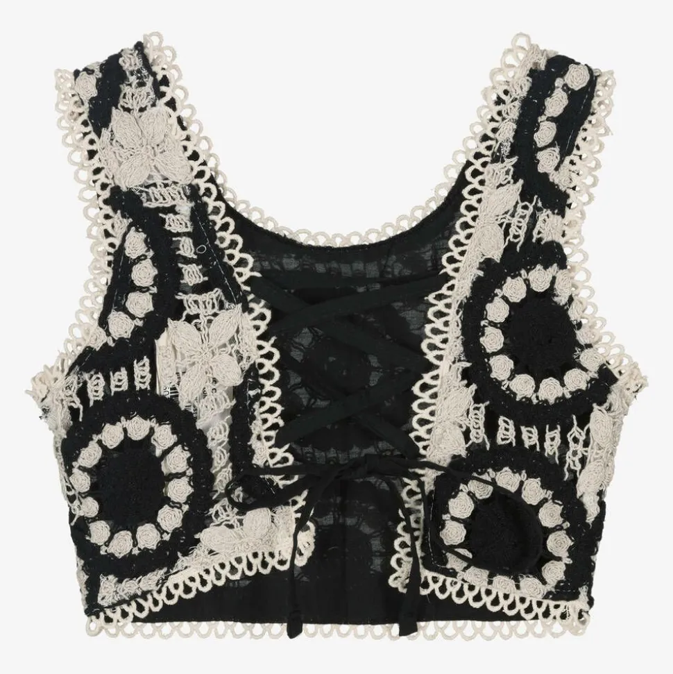 Girls Black Cropped Crochet Top