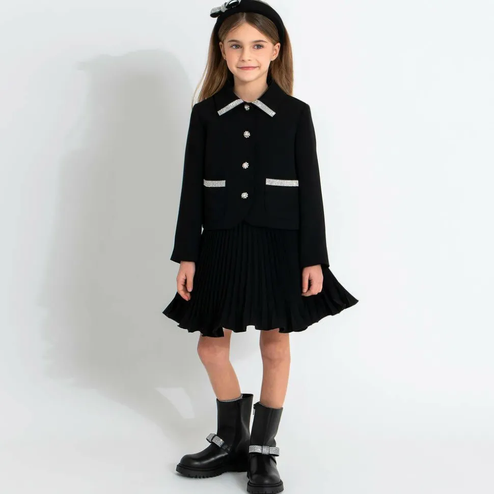 Girls Black Crêpe Diamanté Blazer
