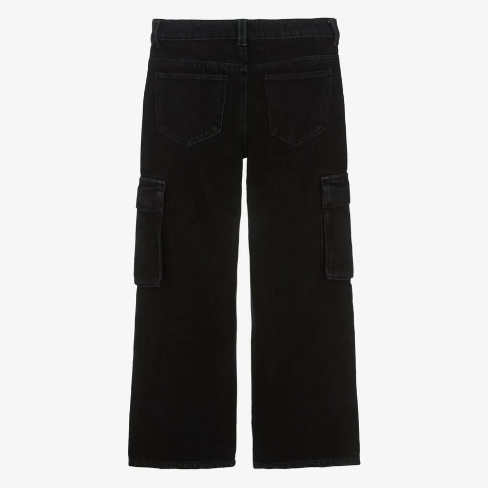 Girls Black Diamanté Wide Leg Cargo Jeans