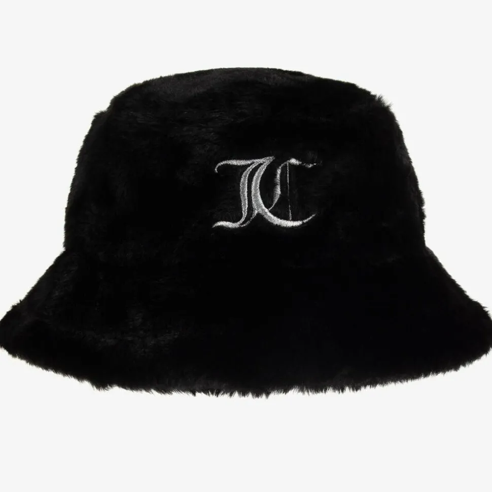 Girls Black Faux Fur Bucket Hat