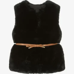 Girls Black Faux Fur Gilet