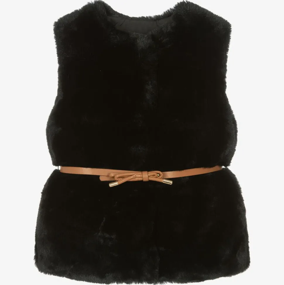 Girls Black Faux Fur Gilet