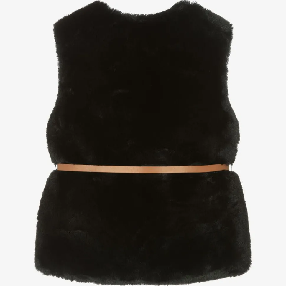 Girls Black Faux Fur Gilet