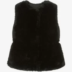 Girls Black Faux Fur Gilet