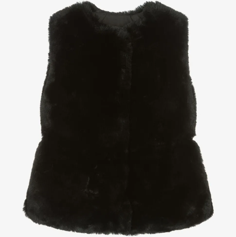 Girls Black Faux Fur Gilet