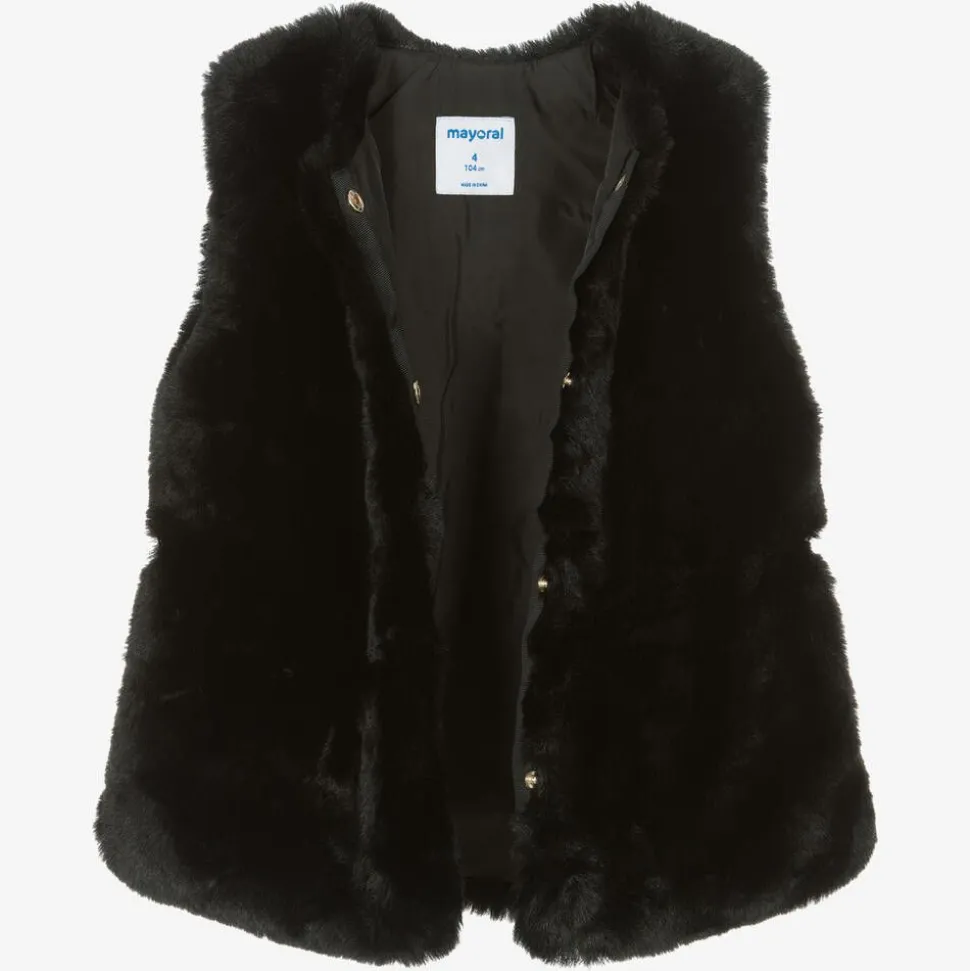 Girls Black Faux Fur Gilet