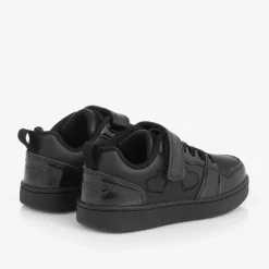Girls Black Faux Leather Heart Trainers