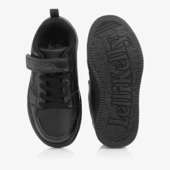 Girls Black Faux Leather Heart Trainers
