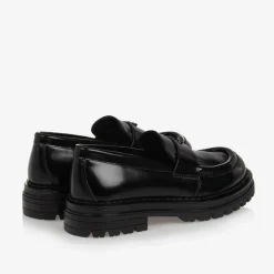 Girls Black Faux Leather Loafers