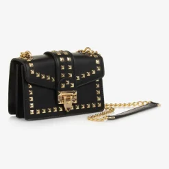 Girls Black Faux Leather Shoulder bag (19cm)