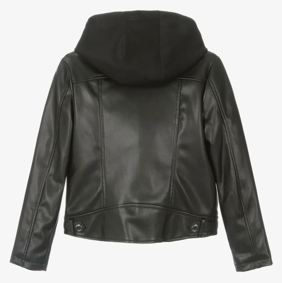 Girls Black Faux Leather Biker Jacket